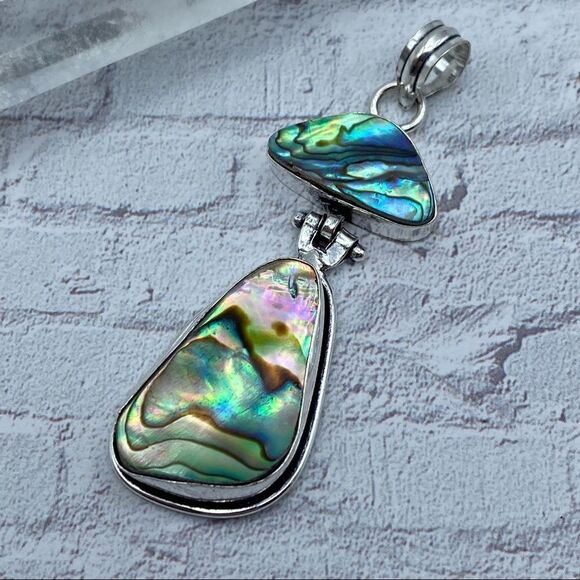Abalone Shell Sterling Silver Pendant Boho - Picture 2 of 4